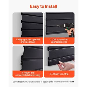 Pannelli a Doghe in PVC Nero Facili da Installare 8 x 4 Piedi, Design Modulare per Garage, Mensole Regolabili, Installazione Rapida - Product Image 6