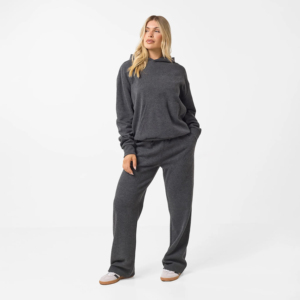 Ensemble pantalon et sweat à capuche imprimé streetwear d'hiver pour femme, coupe oversize, gris anthracite, 100 % coton, écologique, longueur intégrale - Product Image 2