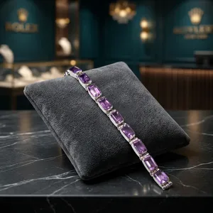 Purple Amethyst Bracelet Solid 925 Sterling Silver Elegant Bling Party Wear Gemstone Tennis Style Bracelet Luxury Jewelry Gift - Product Image 4