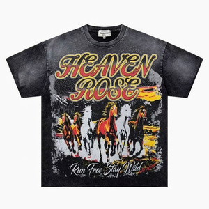 Camiseta Gráfica de Algodón Pesado con Lavado Ácido para Hombre, Estampado Vintage de Caballo Salvaje, Estilo Oversize, Streetwear, Venta al por Mayor OEM B2B - Product Image 5