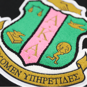 Pull en laine noir à col en V AKA avec bordure rose et verte, pull tricoté pour femmes de la sororité grecque, doux, chaud, élégant, coupe décontractée, idéal pour tous les jours - Product Image 3