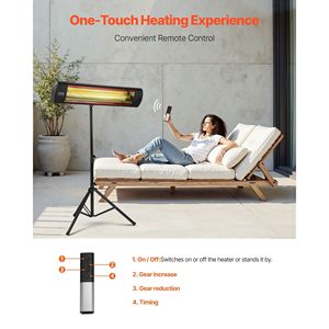 Riscaldatore Elettrico a Infrarossi da 1500W con Schermo LED e Telecomando, 3 Velocità, Timer per Uso Esterno/Patio - Product Image 6