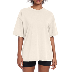 T-shirts amples unis pour femmes, en tissu de haute qualité, à épaules tombantes, coupe décontractée, style streetwear, basiques - Product Image 3