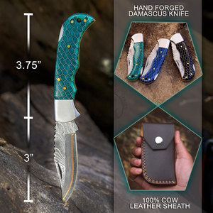 High Quality Copper Damascus Steel Hunting Pocket Knife Honeycomb Steel Bolster Handle Outdoor Camping Portable Folding Knives - Product Image 4