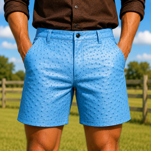 Shorts en cuir d'autruche embossé sur mesure - Vêtements en peaux exotiques pour homme, cadeau pour lui, shorts de cowboy de luxe, shorts de motard, unisexe - Product Image 5