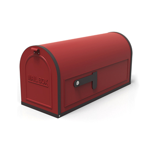 Vintage Red Metal Mailbox Black Trim Flag <b>Post</b> Mount Outdoor Letter <b>Box</b> Curbside Residential Home Exterior <b>Wall</b> Decoration - Product Image 1