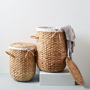 Round Water Hyacinth Laundry <b>Hamper</b> with Lid Woven Clothes Storage <b>Basket</b> with Handles Fabric Liner Eco Home Organization - Product Image 3