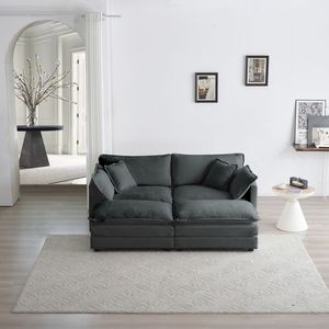 Set Divano Componibile Imbottito 4 Pezzi: 1 Divano a 2 Posti e 2 Pouf per Soggiorno - Product Image 2