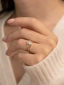 Custom 18k Gold Oval Moissanite Wedding <b>Ring</b> Set for Women - Dainty <b>Stacking</b> <b>Rings</b> with Cluster Band - Product Image 5