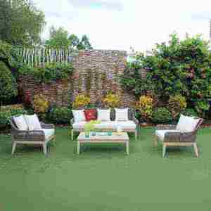 Contemporary <b>Outdoor</b> <b>Rattan</b> <b>Sofa</b> Set with UV-Resistant PE Woven Frame and High-Density Foam Cushions for Garden Use - Product Image 1