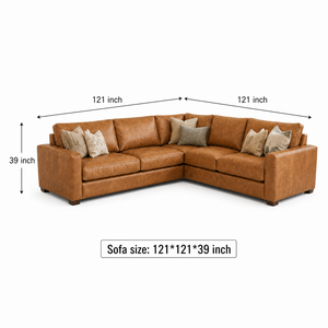 Luxury Cognac Leather Sectional <b>Sofa</b> Modern Family Room Furniture with Comfortable Conversation Seating - Product Image 3
