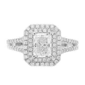 Anillo de compromiso de doble halo, corte radiante - Product Image 1