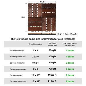 27 Pezzi di Piastrelle in Legno a Incastro 30x30 cm, Pavimentazione Impermeabile per Interni ed Esterni, Decking in Legno per Patio - Product Image 6
