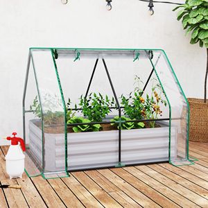 Bac de jardin surélevé avec fenêtre enroulable et couvercle en plastique transparent, jardinière en acier, serre - pour l'entretien des plantes en extérieur - Product Image 2