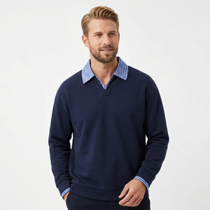 Suéter de Punto Azul Marino para Hombre, 100% Algodón, Transpirable, Cuello Camisero, Corte Regular, Informal, para Otoño/Invierno - Product Image 3