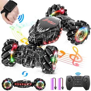 Voiture RC de cascades 4x4 2,4 GHz à détection gestuelle avec LED, rotation double face, lumières, musique et drift tout-terrain pour enfants et adultes - Product Image 1