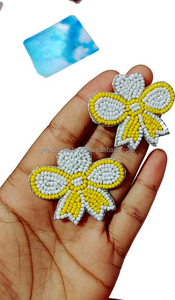 Boucles d'oreilles goutte arc jaune fait à la main perle de rocaille bijoux broderie fête déclaration accessoires classique mode unisexe personnalisé - Product Image 3