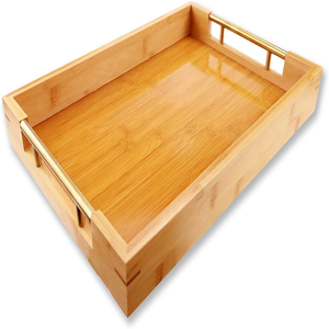Bandeja Rectangular de Madera para Servir con Asas de Metal y Bordes Elevados, Bandeja Artesanal para Desayuno, Comida, Mesa de Comedor, Cocina - Product Image 1