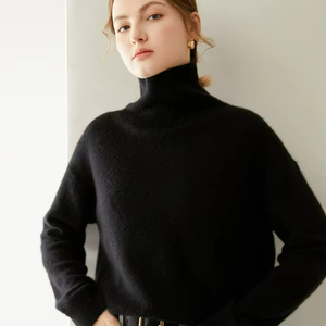 Pull en maille à col roulé décontracté pour femme, couleur unie, ample, chaud et confortable, pour l'automne et l'hiver - Product Image 2