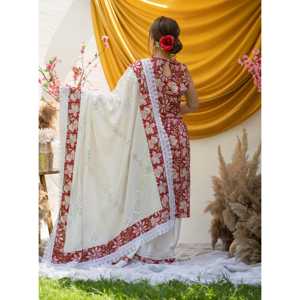 Conjunto de Traje de Algodón y Chifón Transpirable con Estampado Floral Rojo Primavera para Mujer - Talla XS - Product Image 3