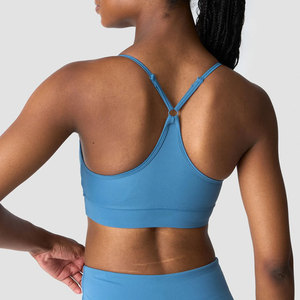 Sujetador deportivo de yoga de nailon para mujer, con espalda en Y, diseño liso, parte inferior acanalada personalizada, alta elasticidad, ajuste ceñido, color liso, para correr y entrenar - Product Image 2