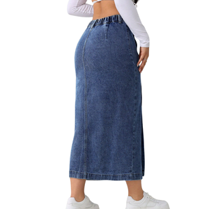 Womens High Waist Button Front <b>Denim</b> Maxi Skirt <b>Stretch</b> Casual Elastic Back Straight Fit Winter Daily Wear Comfortable - Product Image 2