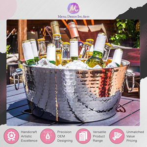 Best in Supplying Handcrafted Hammered Stainless Steel Double Walled Beverage Cooler Tub – Premium Quality for Bulk Supply - Product Image 5