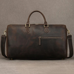 Sac de voyage en cuir véritable pour hommes, 30-40l, sangle réglable, fermeture à glissière, poignée souple de couleur unie, décontracté, pour voyage - Product Image 4