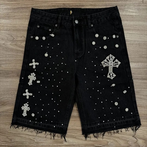 Pantalones Cortos de Mezclilla para Hombre, Estilo Vintage, Personalizados, con Pedrería, 100% Algodón, Color Sólido, de Fabricante de Ropa Vaquera - Product Image 1