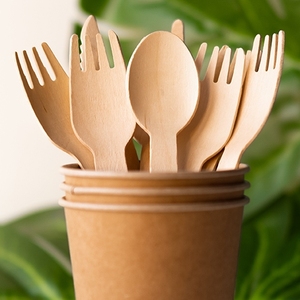 Juego de Cubiertos de Madera Biodegradables – Tenedor, Cuchillo y Cuchara Desechables, Utensilios de Madera Natural para Catering - Product Image 1