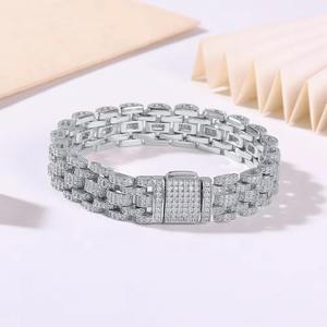 Round Brilliant Moissanite Link <b>Bracelet</b> 925 Sterling <b>Silver</b> GRA Certified Gold Plated Unisex Hip Hop Party Fine Jewelry - Product Image 1