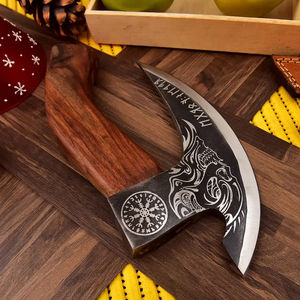 มีดตัดพิซซ่า Burraq Custom Industrial DIY ขนาด 9.5 นิ้ว ทำจากเหล็กกล้าคาร์บอน ด้ามไม้โรสวูด พร้อมปลอกหนัง เหมาะสำหรับตั้งแคมป์ ล่าสัตว์ กิจกรรมกลางแจ้ง และเป็นของขวัญ - Product Image 4