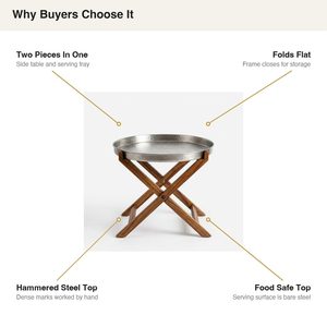 Handmade SS304 Satin Steel Circular Two-Piece <b>Tray</b> <b>Table</b> 55 cm <b>Folding</b> Stand Hammered Finish Home Decor Hotels Weddings - Product Image 5