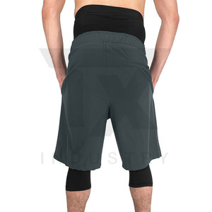 Customized Men's Awrah Shorts Muslim Mid-Knee Solid <b>Canvas</b> Quick Dry Drawstring Closure High Street Style Activewear Plain Dyed - Product Image 3