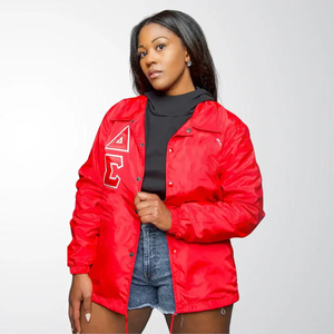 Delta Red & <b>black</b> line jacket DST coach jacket Sorority <b>Windbreaker</b> Jacket Stand Collar Custom DST <b>Black</b> Red Front Waterproof - Product Image 6