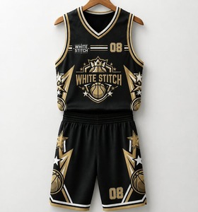 Ensemble de maillot de basket-ball pour femmes White Stitch, noir et or, imprimé par transfert thermique, col rond, sans manches, maille respirante, spandex/nylon - Product Image 3