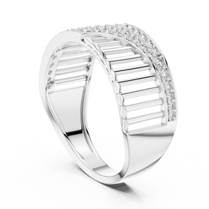 LUXE CASCADE BAND Lab Grown Round Cut Diamond Rhodium Plated 18KT White Gold Wedding Engagement <b>Ring</b> with Side Stone <b>for</b> <b>Men</b> - Product Image 2