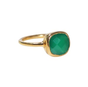Fashion Green Onyx <b>Cushion</b> Shaped Gemstone Gold Plated <b>Rings</b> - Wholesale Bulk Price <b>Ring</b> - Product Image 1