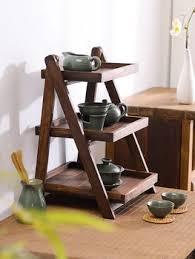 Étagère à trois niveaux en bois massif contemporaine avec tiroirs, design minimaliste, présentoir pour vaisselle à thé, rangement, fabrication écologique, fabriqué au Vietnam - Product Image 5