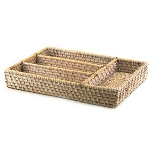 Plateau organisateur de couverts, conteneur de rangement pour ustensiles, accessoire de restaurant, plateau à couverts en rotin - Product Image 5