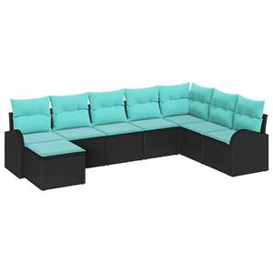 Ensemble de canapés de jardin en polyrotin noir et turquoise, 8 pièces, avec coussins - Product Image 2