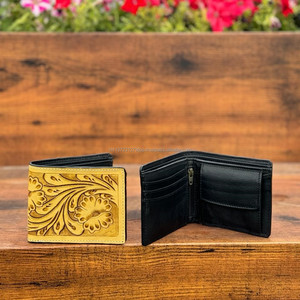 Nouveau concepteur tendance en cuir repoussé à la main hommes portefeuille longue fermeture éclair Offre Spéciale mode jaune couleur élégant porte-monnaie cadeau pour lui - Product Image 5