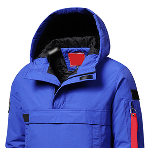 Men's Blue Hooded Windbreaker <b>Jacket</b> Quarter-Zip <b>Waterproof</b> Winter Coat with <b>Red</b> Sleeve Patch Casual Outdoor Wear Quick Dry - Product Image 4