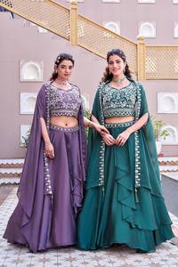 VISHNU K DESIGNS LAHENGA CHOLI DUPATTA RANGOLI con lentejuelas, bordado de moti y bidis, estilo vintage, largo hasta el suelo, para fiesta y boda, de secado rápido - Product Image 4
