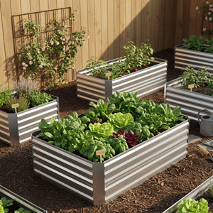 Jardinière rectangulaire en métal pour extérieur, bac à fleurs surélevé en acier galvanisé, grand pot de jardin pour légumes et fleurs, GB001 - Product Image 4