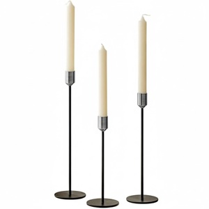 Porte-bougies coniques en métal finition polie au design moderne avec bougies noires pour dîner, lot de 3 pour la décoration de la maison et des mariages - Product Image 6
