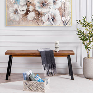 Banc en bois d'acacia finition naturelle, fabriqué à partir de bois d'acacia massif, avec un motif de grain distinctif et une structure d'assise stable - Product Image 5