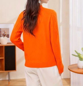 Suéter de Cuello Alto Naranja para Mujer, de Manga Larga, Tejido, Color Sólido, Informal, para Oficina, Ropa de Invierno, Lana/Cachemira - Product Image 3