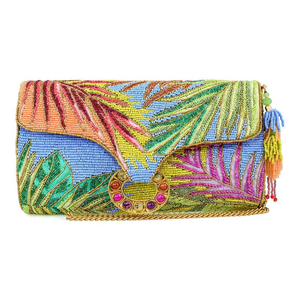 Sac à bandoulière perlé fait main pour femme, brodé thème vague turquoise, pochette de soirée avec poignée - Product Image 6