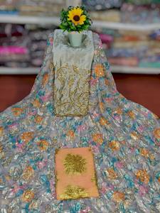 Dirac Fransawi de la más alta calidad con diseño exclusivo somalí y patrón floral, con intrincado trabajo en piedras, ideal para fiestas. - Product Image 3